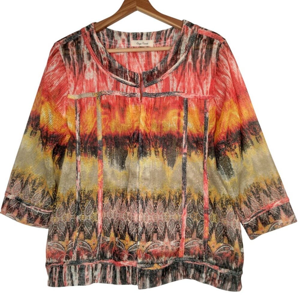 Onque Casuals Shirt Women Large Mesh Orange Yellow Brown Fall Harvest